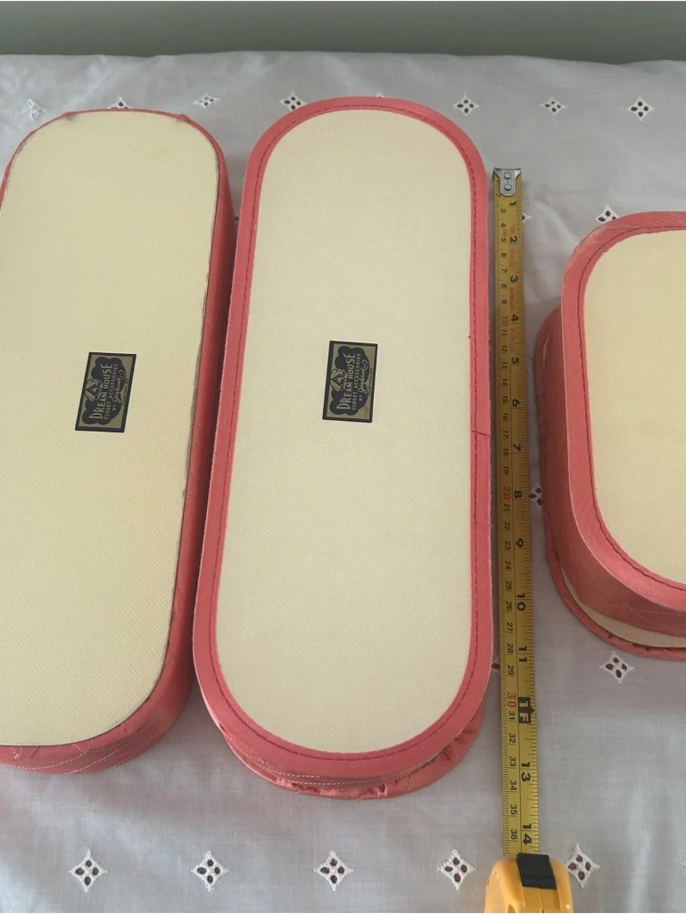 Vintage Jay Hawk NY Coral Pink Satin Vanity Boxes Set of 3 Dream House
